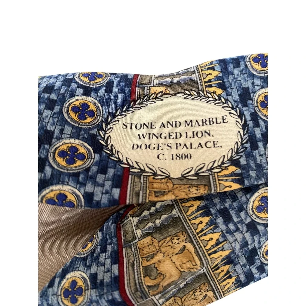 UNICEF‎ Mens Silk Tie Blue Gold Winged Lion Doge's Palace Architecture USA Made